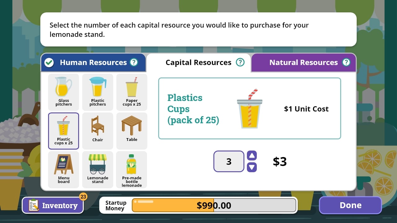 JA Lemonade Stand Game - Select capital resources JA Lemonade Stand Game - Select capital resources