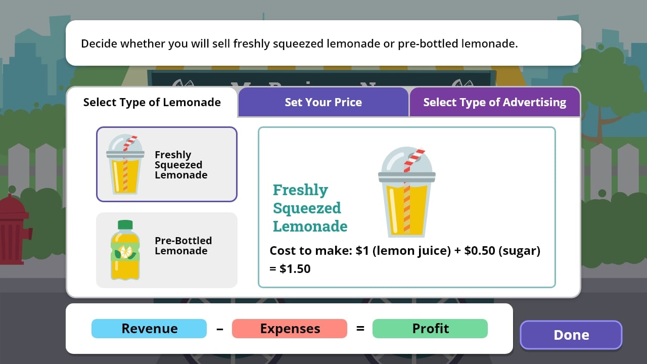 JA Lemonade Stand Game - Select type of Lemonade JA Lemonade Stand Game - Select type of Lemonade