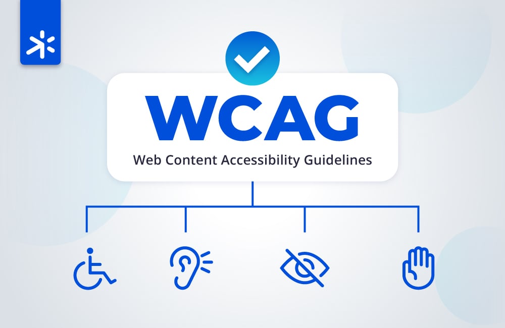 20 steps for creating accessible content The image has an organigram in the middle. On the first level of the organigram, you will see WACG, Web Content Accessibility Guideline, on the second level, from left to right you will see four icons: a person in a wheelchair a listening ear an eye one hand straight in front
