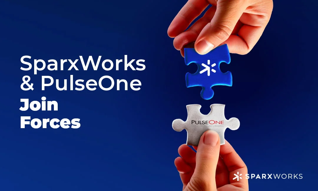 02-07-2025_pulseone_WP Two hands about to connect puzzle pieces with the SparxWorks and PulseOne logos. Text: 'SparxWorks & PulseOne Join Forces'.